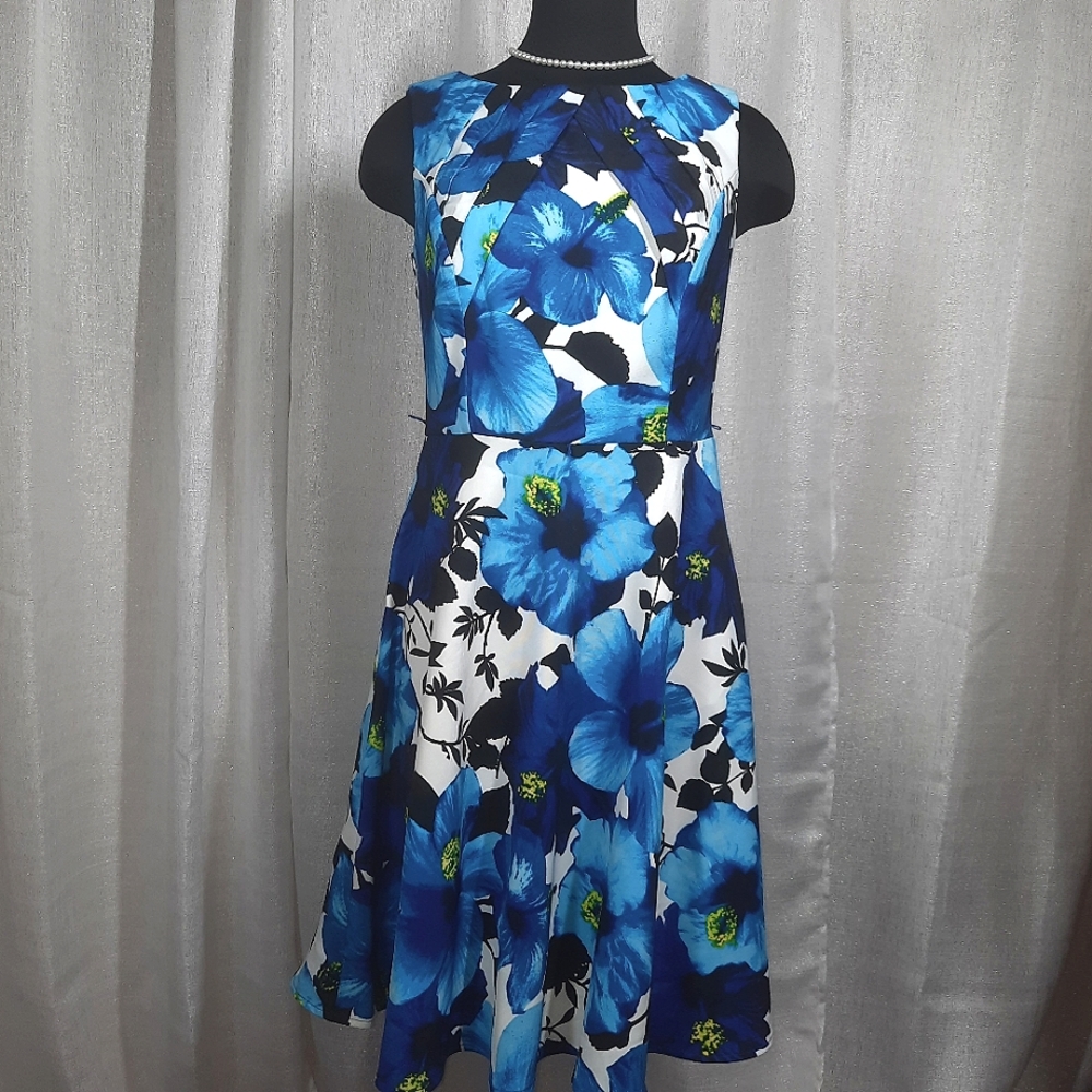 AB STUDIO Size 8 Blue and White floral Dress